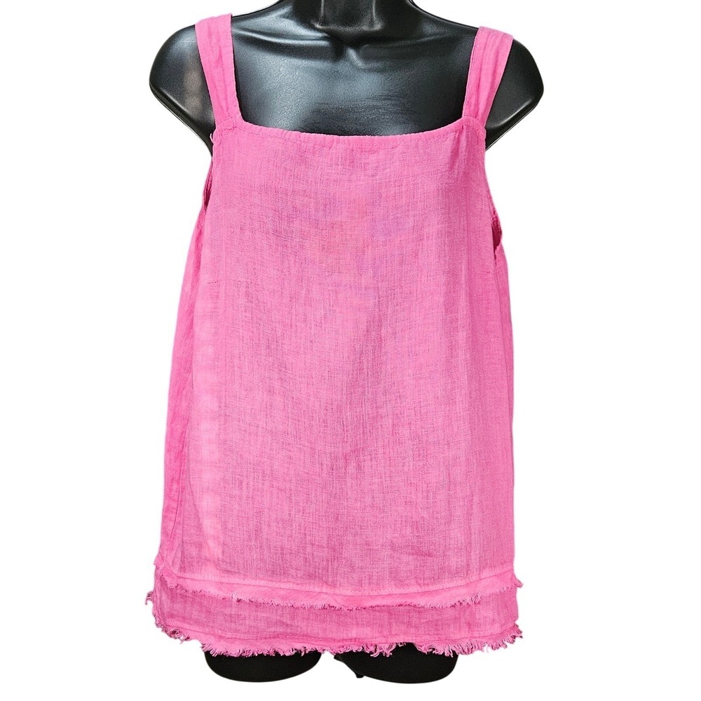 Charlie B Linen Tank Top Womens M Pink NWT Italian Fringe Hem Lagenlook Coastal
